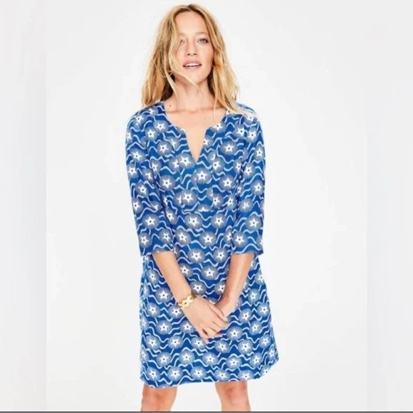 Boden Casual Linen Blue Star Tunic Day Dress Size 6R Lightweight Summer - Picture 1 of 8